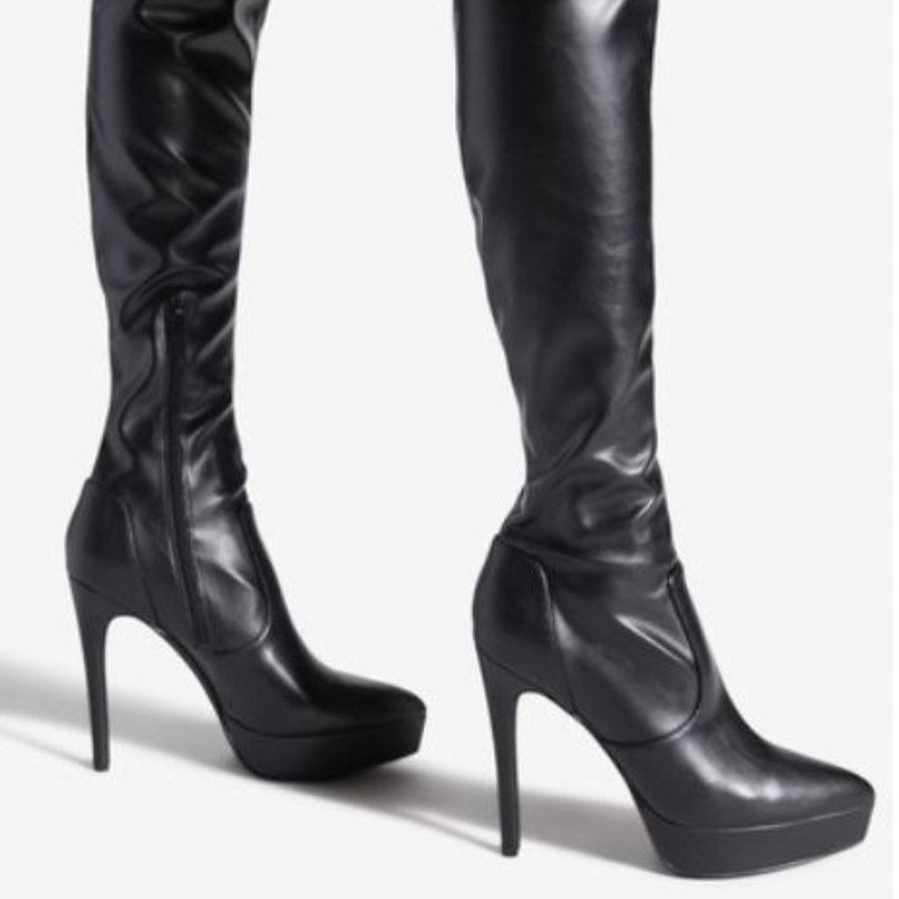 Sexy Black Platform High Heel Over The Knee Boots. Size 10.